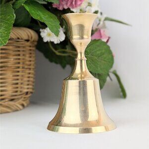 Vintage Brass Bell Candlestick Holder 4.5" Primitive Colonial Rustic Brass Decor